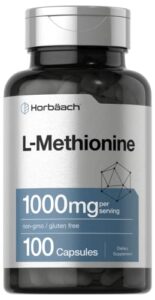 L Methionine 1000mg | 100 Capsules | Non-GMO, Gluten Free | Free Form Supplement | by Horbaach