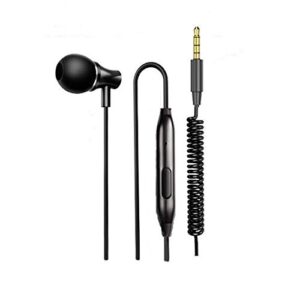 Single Side Earphone in-Ear Stereo to Mono Earbud Headphones,Metal Noise Isolating Earplugs with mic, Spring Coil Reinforced Cord