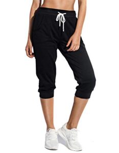 SPECIALMAGIC Women's Sweatpants Capri Pants Cropped Jogger Running Pants Lounge Loose Fit Drawstring Waist with Side Pockets Black, XX-Large