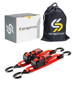 Strapinno Retractable Ratchet Straps - 1 in x 2.5 ft Heavy Duty Boat Transom Tie Down Straps, 2400lbs Breaking Strength, S Hooks with Safety Clip, For Boat, Jetski, Seadoo, Waverunner, and PWCs (2PCS)