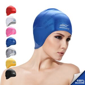 Cover Ears Swim Caps for Long Hair 100% Silicone Swimming Hat for Unisex Adult Kids Reduce Water Intake Makes Your Hair Clean (Blue)