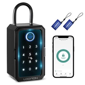 LOQRON Smart Key Lock Box, Bluetooth Fingerprint Lock Box with APP Control, Fingerprint Recognize & Multiple Code Types, Outside Wall Mounted & Door Hanging, Key Lockbox for House Key Airbnb Realtor
