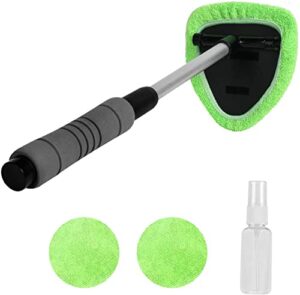X XINDELL Windshield Cleaner -Microfiber Car Window Cleaning Tool with Extendable Handle and Washable Reusable Cloth Pad Head Auto Interior Exterior Glass Wiper Car Glass Cleaner Kit (Extendable)