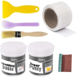 fowong Wall Repair Patch Kit Putty & Paint White, Drywall Patch Repair Kit DIY to Fix Wall Holes and Creak Damage with Putty Knife and Sanding Pad