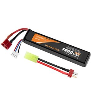 Airsoft Battery 11.1V Rechargeable LiPo 1400mAh 30C Hobby Battery with T Plug to Mini Tamiya Cable for Airsoft Model