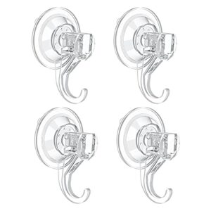 Suction Cup Hooks, VIS'V Small Clear Removable Heavy Duty Vacuum Suction Cup Hooks Strong Window Glass Door Suction Hangers Kitchen Bathroom Shower Wall Hooks for Towel Loofah Utensils Wreath - 4 Pcs