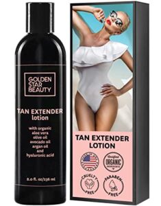 Tan Extender Daily Moisturizer - Best After Tanning Lotion w/Organic Oils and Hyaluronic Acid to Extend Your Tan from Sunless Tanner, Spray Tan, Sun or Tanning Bed 8.0 fl.oz.- Booklet included