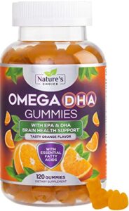 Omega 3 Fish Oil Gummies Delicious Orange Flavor - Extra Strength EPA & DHA Omega-3 Fatty Acids - Natural Brain and Joint Support, Tasty Gummy Vitamin for Men & Women - 120 Gummies