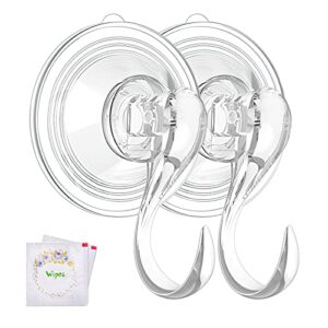 Wreath Hanger, VIS'V Large Clear Removable Heavy Duty Suction Cup Wreath Hooks with Wipes 22 LB Strong Window Glass Door Suction Cup Wreath Holder for Halloween Christmas Wreath Decorations - 2 Pcs