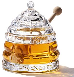 2 Dippers and Crystal Honey Jar, Handmade Beehive Honey Jar with Dipper, Honey Pot and Lid by PAULSWAY