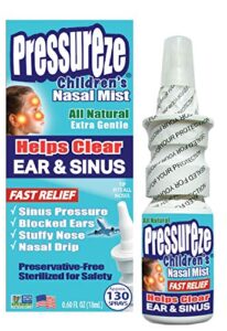 Pressureze All Natural Preservative-Free Sterile Nasal Spray for Children - Fast Relief Nasal Spray - for Sinus Allergies & Congestion | 130 Sprays, 18 ml