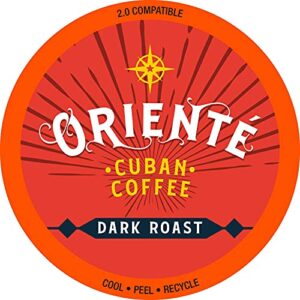 Oriente Cuban Coffee Roasters - Dark Roast Cuban Coffee - 50ct. - Solar Energy Produced Recyclable Dark Roast Coffee Pods - Authentic Cuban Coffee Inspired Style - KCup Compatible - 2X Stronger Coffee