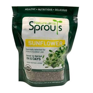 Nature Jims Sprouts Sunflower Seeds - Certified Organic Black Oil Sunflower Sprouts for Soups - Raw Bird Food Seeds - Non-GMO, Chemicals-Free - Easy to Plant, Fast Sprouting Sun Flower Seeds - 8 Oz