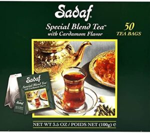 Sadaf Cardamom Tea Bags - Special Blend Cardamom Ceylon Black Tea - Quicktea Product harvested in Sri Lanka - 50 individually foiled teabags (Pack of 1)