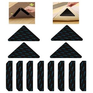 TOMALL Rug Tape Non-Slip Corner Carpet Grippers Anti Curling Area Rug Pads for Tile/Hardwood/Laminate/Carpeted Floors Black (12pcs)