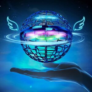 Flying Ball Toy Globe 360°Rotating Hand Controlled Flying Orb Ball Toys Magic Led Lights Controller Mini Drone Flying Toy Boomerang Fly Spinners for Kids Adults Indoor Outdoor (Blue)