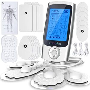 Ohuhu Tens Unit Muscle Stimulator: 24 Modes Rechargeable Tens Stimulator Machine - 16 Pads Electric Ems Unit Massager for Back Shoulder Legs Pain Relief Mother Father's Day Gift - Silver