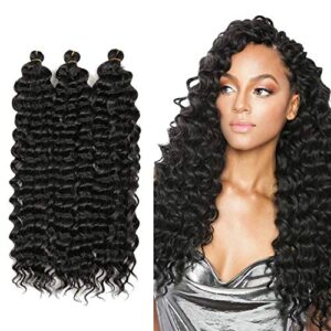 22 Inch Ocean Wave Crochet Hair 3 packs Wave Deep Twist Braiding Hair Deep Ripple Crochet Synthetic Braids Hair Extension (22 inch, 1B)