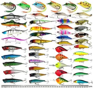 Hard Fishing Lure Set Assorted Bass Soft Fishing Lure Kit Colorful Minnow Popper Crank Rattlin VIB Jointed Fishing Lure Set Hard Crankbait Tackle Pack Saltwater Freshwater (48pcs)