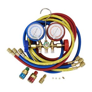 5FT AC Diagnostic Manifold Freon Gauge Set Fits for R134A R12, R22, R502, with Couplers, Adapter for Car A/C System Automotive Air Conditioning Maintenance