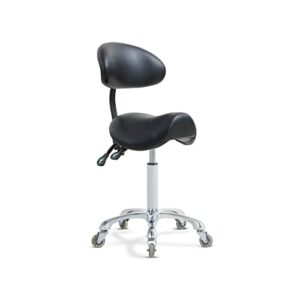 Saddle Stool Rolling Chair with Back Support ,Esthetician Tattoo Dental Stool Chair,Lash Chairs for Eyelash Tech Massage Salon(Black,with Backrest)