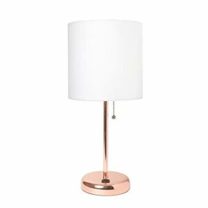 Limelights LT2044-RGD Stick USB Charging Port and Fabric Shade Table Lamp, Rose Gold/White