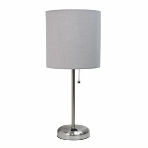 Limelights LT2024-GRY Stick Charging Outlet Table Lamp, 19.29, Brushed Steel Base/Gray Shade