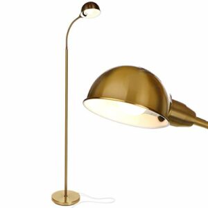 Brightech Regent LED Floor Lamp, Free Standing Corner Pole Light with Adjustable Gooseneck, Tall Bright Skinny Lamp for Office Desk, Living Room Sofa or Chair - Brass / Gold