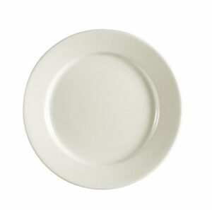 CAC China 24 PACK Rolled Edge 9.5-Inch Stoneware Round Plate, Box of 24, 9, American White Off White Creamy White