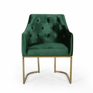 Christopher Knight Home Fern Modern Tufted Glam Accent Chair with Velvet Cushions and U-Shaped Base, Emerald and Gold Finish