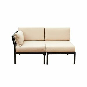 LOKATSE HOME 2 Piece Corner & Armless Sofa Outdoor Furniture Sectional Couch Set Patio Loveseat, 2Pcs, Khaki Cushions