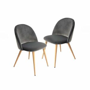 CangLong Modern Set of 2 Dining Chairs Mid Century Modern Accent Velvet Upholstered Leisure Side Chairs with Gold Metal Legs forDining, Living, Kitchen, Bedroom, Guest Room, Light Grey