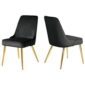KithKasa Upholstered Velvet Dining Chairs Sets of 2 Mid-Century Modern Desk Comfy Side Chair with Gold Legs for Kitchen Living Room Black