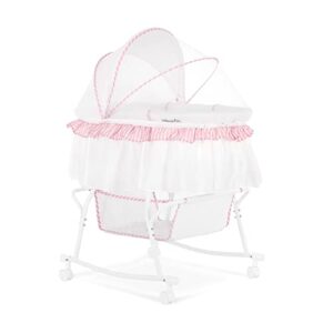 Dream On Me Lacy Portable 2-in-1 Bassinet & Cradle in Pink and White, Lightweight Baby Bassinet with Storage Basket, Adjustable and Removable Canopy