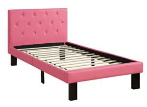 Poundex PU Upholstered Platform Bed, Twin, Pink