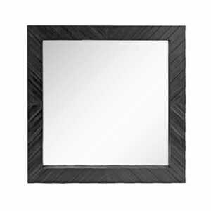Stonebriar SB-6272A Square Textured Black Wooden Chevron Hanging Wall Mirror with Attached Mounting Brackets, 20
