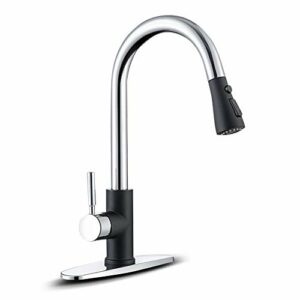 WEWE Kitchen Sink Faucet, Pull Down Kitchen Faucet, Black and Chrome Kitchen Faucet with Sprayer Stainless Steel Single Handle one or Three Hole for Laundry bar Kitchen Sinks