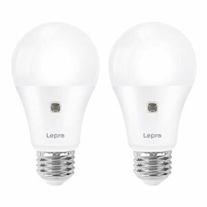 Lepro Dusk to Dawn Light Bulbs Outdoor Lighting, Auto On/Off, Light Sensor LED Bulbs, 60 Watt Equivalent, Non-Dimmable, A19 E26 Medium Screw Base, 9W 806 Lumens, Daylight White, Pack of 2
