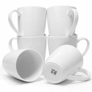 amHomel Coffee Mugs Set of 6, Porcelain Mugs - 16 Ounce for Coffee, Tea, Cocoa and Milk, Large Handle Design, Microwave and Dishwasher Safe, White