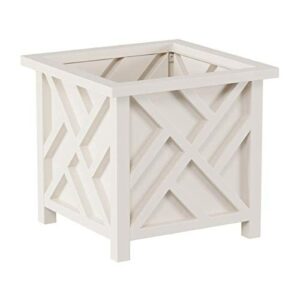 Square Planter Box- White Lattice Container for Flowers & Plants- Includes Bottom Insert- Outdoor Pot- Garden, Patio & Porch Use by Pure Garden