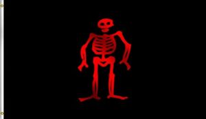 DMSE Edward Ned Low Lowe Loe English Pirate Black Red Skull Skeleton Flag 3X5 Ft Foot 100% Polyester 100D Flag UV Resistant (3' X 5' Ft Foot)