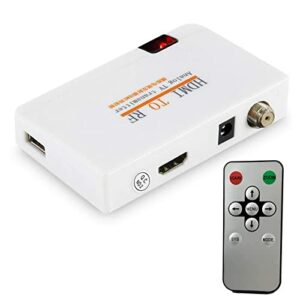HDMI RF Modulator Coax Converter VHF Demodulator HD Digital Video Input Adapter for Roku Fire Stick VCR DVD Laptop PC PS4 PS5 Xbox Set-top Cable Box to F Type Female Antenna ANT Output Coaxial NTSC TV