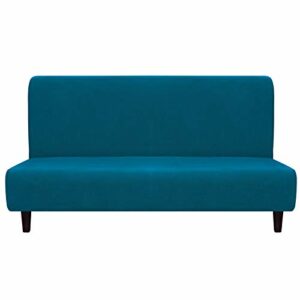 Easy-Going Fleece Stretch Sofa Slipcover Spandex Anti-Slip Soft Couch Sofa Cover, Armless Washable Furniture Protector with Elastic Bottom for Kids, Pets(Futon, Peacock Blue)