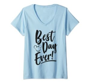 Womens Disney Mickey And Friends Best Day Ever Text V-Neck T-Shirt
