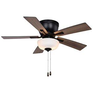 Lisbon 42-in. Black and Hickory Flush Mount Hugger Ceiling Fan with LED Light Kit and Pull Chain