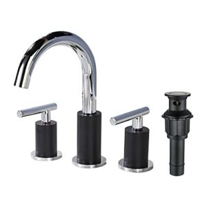 FORIOUS Chrome and Black Bathroom Sink Faucet, Three Hole Bathroom Faucet 2 Handle with Fast Connection Supply Line, Black&Chrome Widespread Bathroom Faucet for Bathroom Sink 3 Hole, Lavatory Faucet