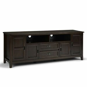 SIMPLIHOME Burlington SOLID WOOD Universal TV Media Stand, 72 inch Wide, Traditional, Living Room Entertainment Center with Storage, for Flat Screen TVs up to 80 inches in Mahogany Brown