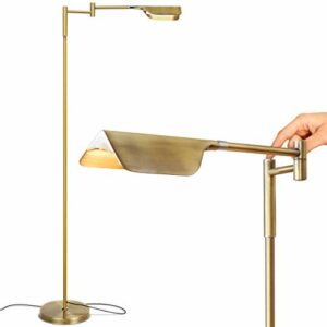 Brightech Leaf LED Floor lamp, Pharmacy LED Floor Lamp for Living Rooms & Offices, Adjustable Standing Lamp for Bedroom Reading, Tall Lamp for Sewing & Craftwork - Antique Brass/Gold