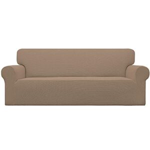 Easy-Going Stretch Sofa Slipcover 1-Piece Sofa Cover Furniture Protector Couch Soft with Elastic Bottom for Kids, Polyester Spandex Jacquard Fabric Small Checks (Sofa, Camel)