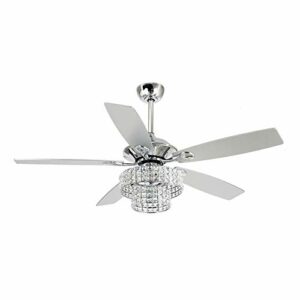 Modern Ceiling Fan with Lights Remote Control 52 Inch Crystal Chandelier Ceiling Fan, Chrome